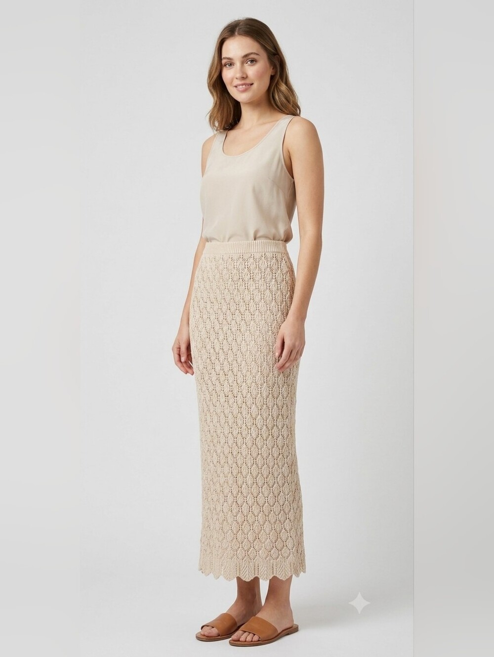 Freshman 1996 Cream Crochet Knit Midi Maxi Skirt Large Boho Pointelle